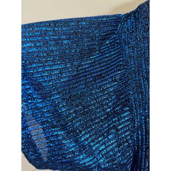 Cherry Hill Top Women M Blue Metallic Retro Glam Vegas Sheer Artsy Concert 80s - Picture 4 of 12